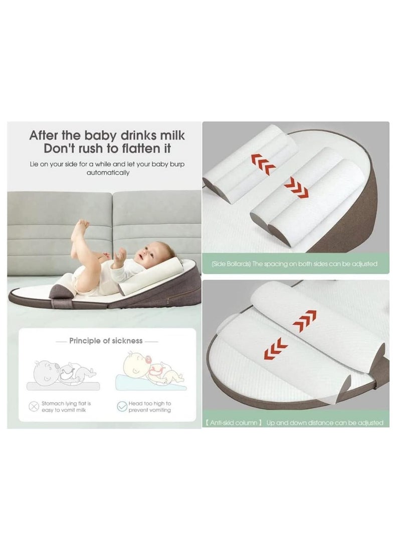 Baby Lounger Travel Bed Baby Nest Ultra Soft Anti Reflux Pillow 0 to 30 Degree Height Adjustable Relieves Vomiting Milk Intestinal Colic Side Rails