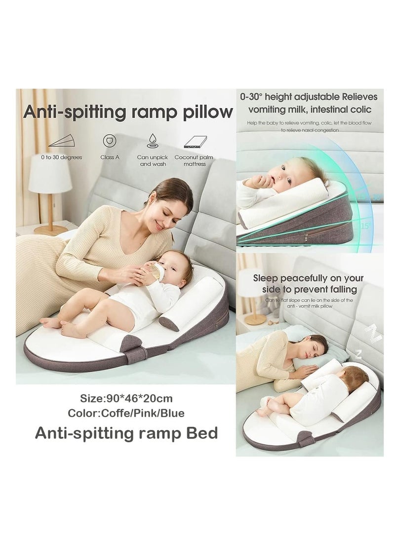 Baby Lounger Travel Bed Baby Nest Ultra Soft Anti Reflux Pillow 0 to 30 Degree Height Adjustable Relieves Vomiting Milk Intestinal Colic Side Rails