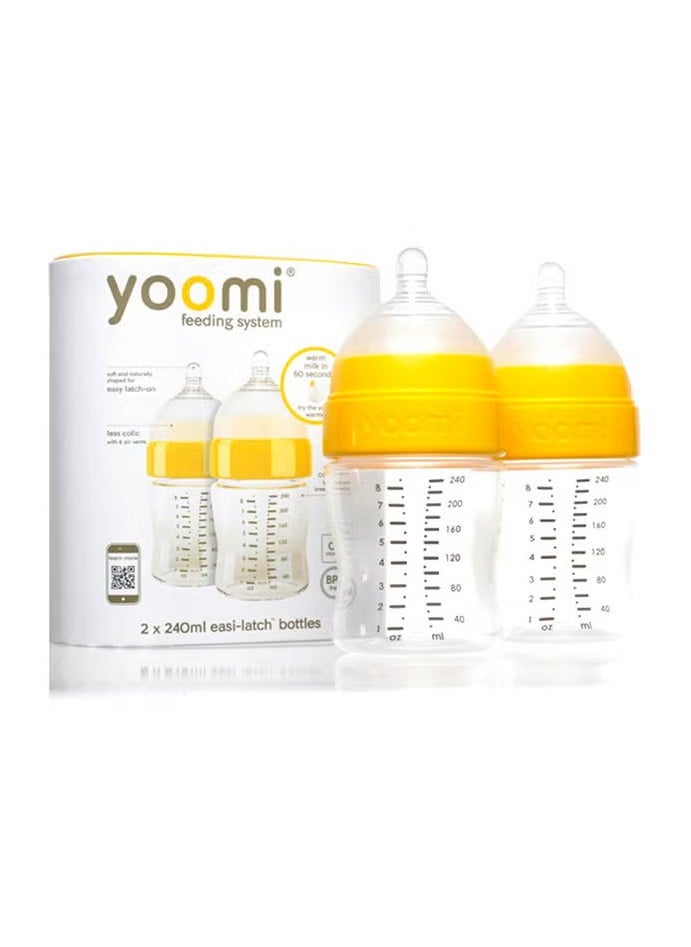 Yoomi Anti-Colic Baby Feeding Bottles (Pack of 2) – 240ml, BPA Free, Soft Teat, 6 Anti-Colic Vents, Wide Neck for Easy Filling & Cleaning, Spill-Free Cap, Ideal for Bottle & Breastfeeding Transition