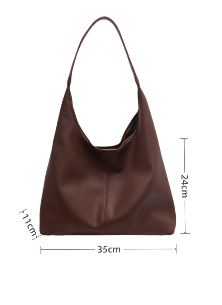 Women's shoulder bag Textured leather coffee brown texture inside with small bag daily commute