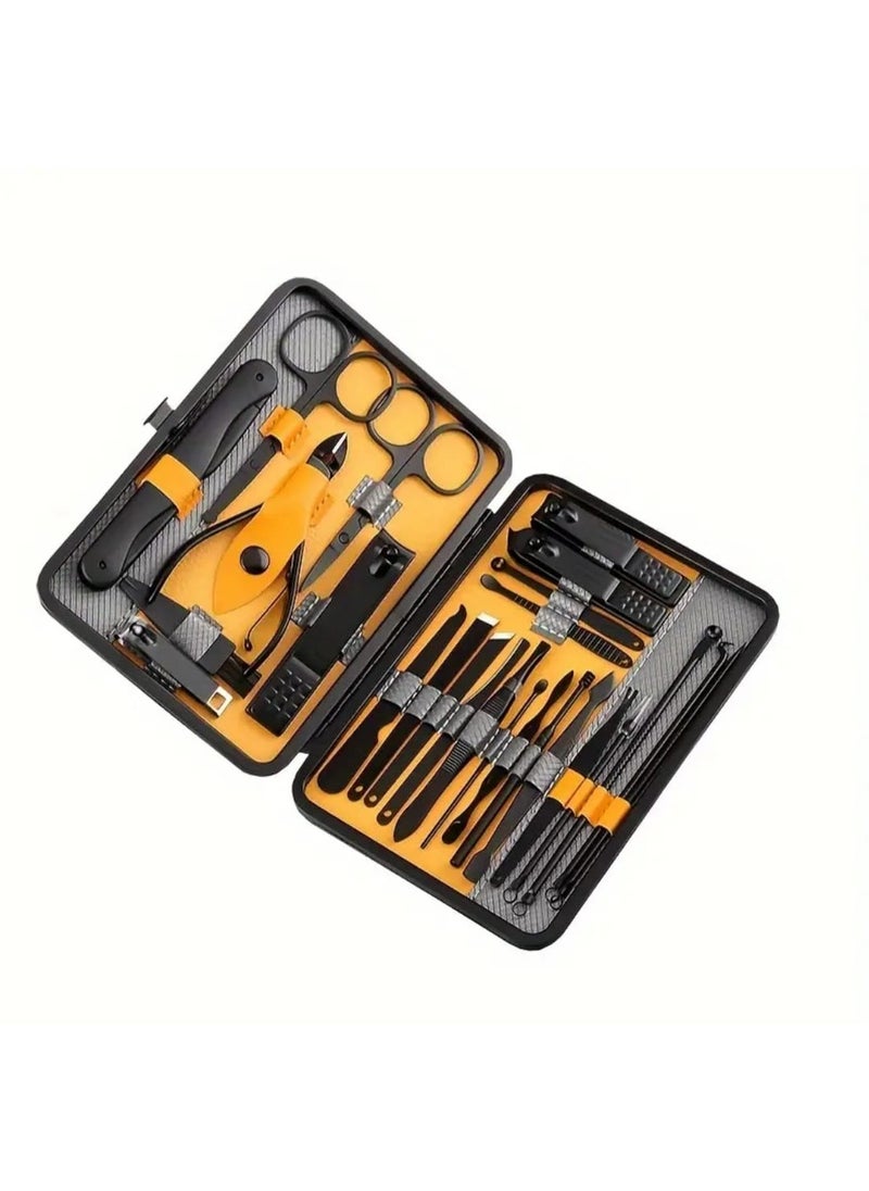 Black And Yellow Grooming Kit,Professional Manicure And Pedicure Set,Portable Travel Case With Nail Clippers.Sciossors.Tweezers,Ear Pick Tools & More,Personal Care Accessories