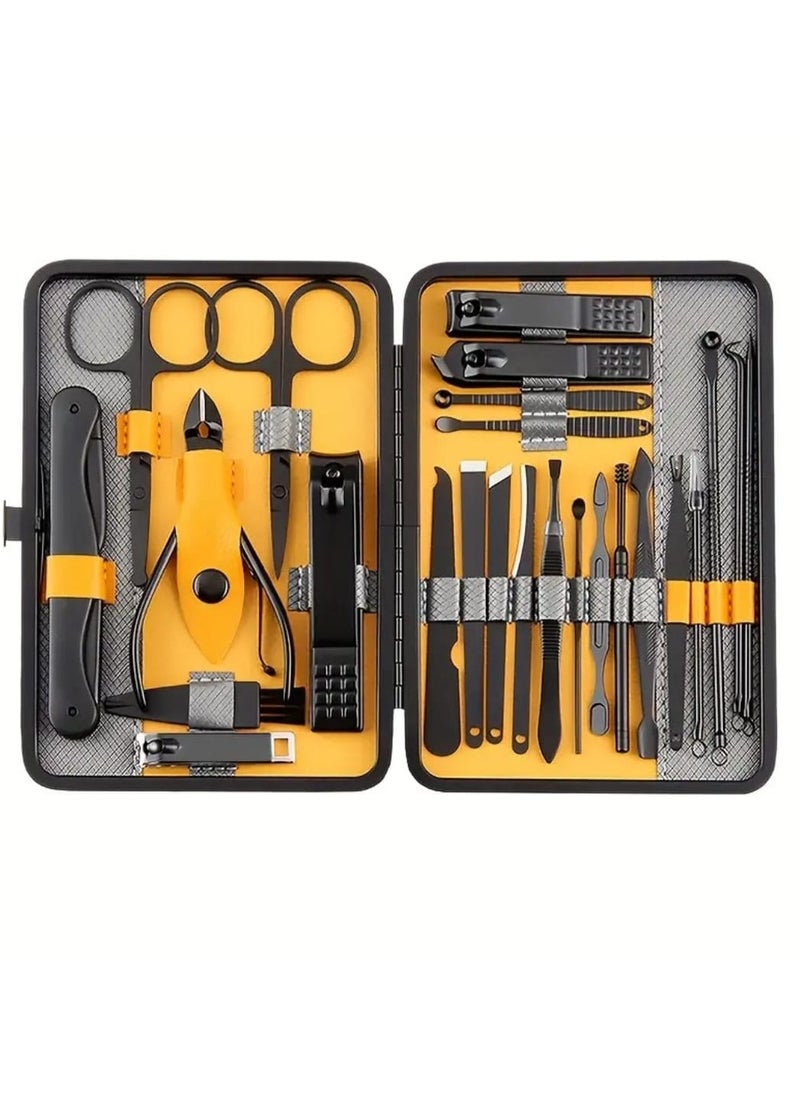 Black And Yellow Grooming Kit,Professional Manicure And Pedicure Set,Portable Travel Case With Nail Clippers.Sciossors.Tweezers,Ear Pick Tools & More,Personal Care Accessories