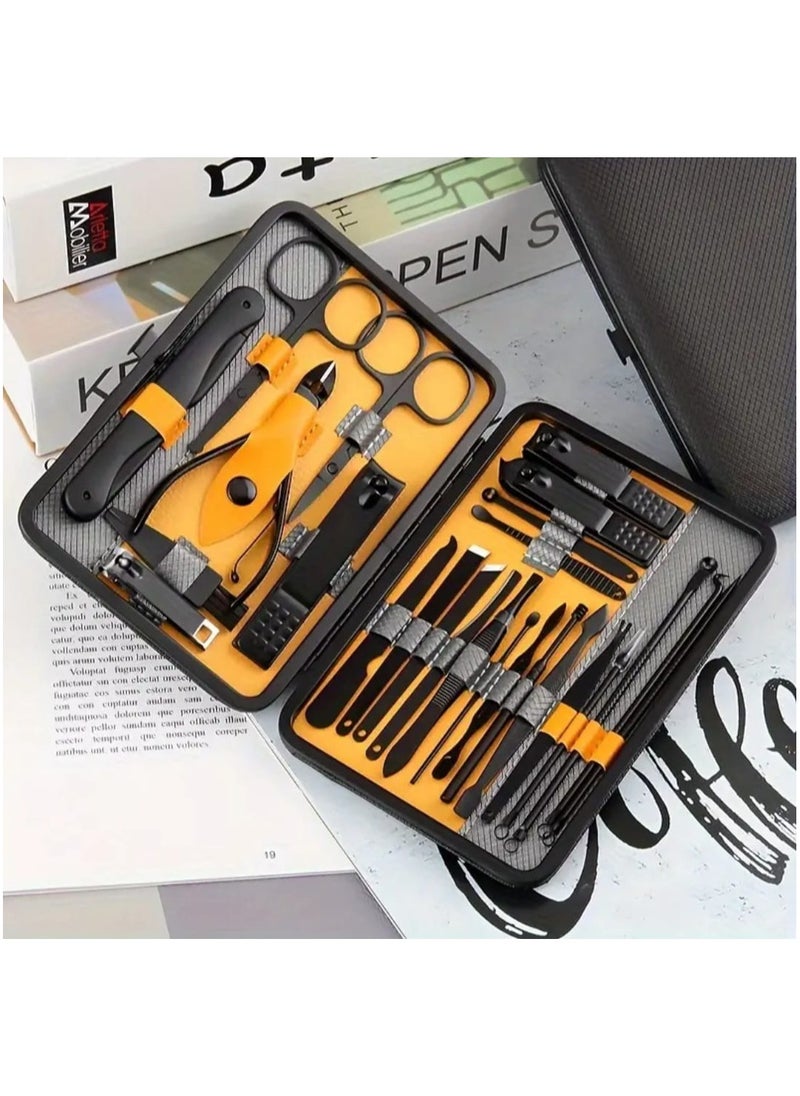 Black And Yellow Grooming Kit,Professional Manicure And Pedicure Set,Portable Travel Case With Nail Clippers.Sciossors.Tweezers,Ear Pick Tools & More,Personal Care Accessories