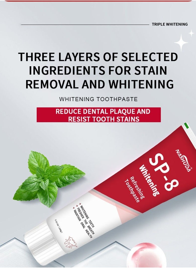 3-PACK SP-8 Whitening Toothpaste, Sp-8 Probiotic Brightening Toothpaste, Deep Cleaning Care Toothpaste 100g*3