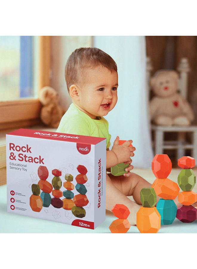 Rock And Stack Balancing Educational Sensory Vibrant Toy Blocks For 12M Plus Color, Shape Recognition Stocking Stuffers For Kids - 12Pcs