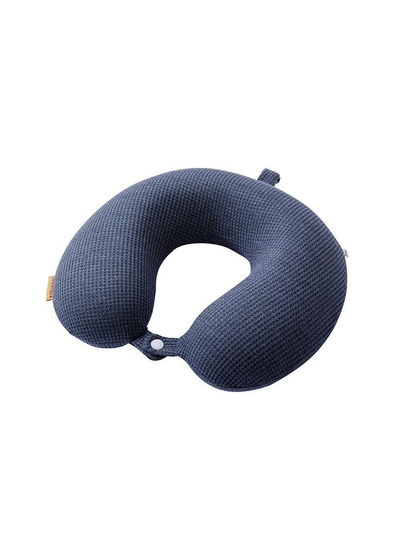 Memory foam U-shaped pillow neck nap pillow travel aircraft pillow grid cloth logo slow rebound U-shaped neck pillow Dark Blue