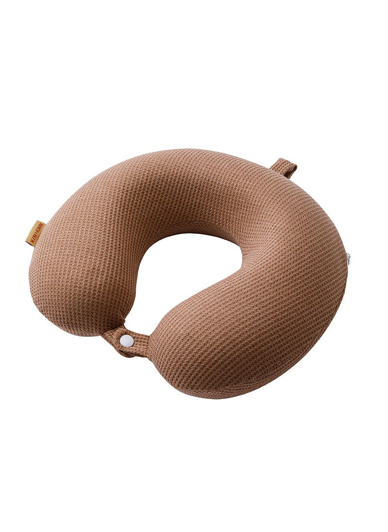 Memory foam U-shaped pillow neck nap pillow travel aircraft pillow grid cloth logo slow rebound U-shaped neck pillow Coffee