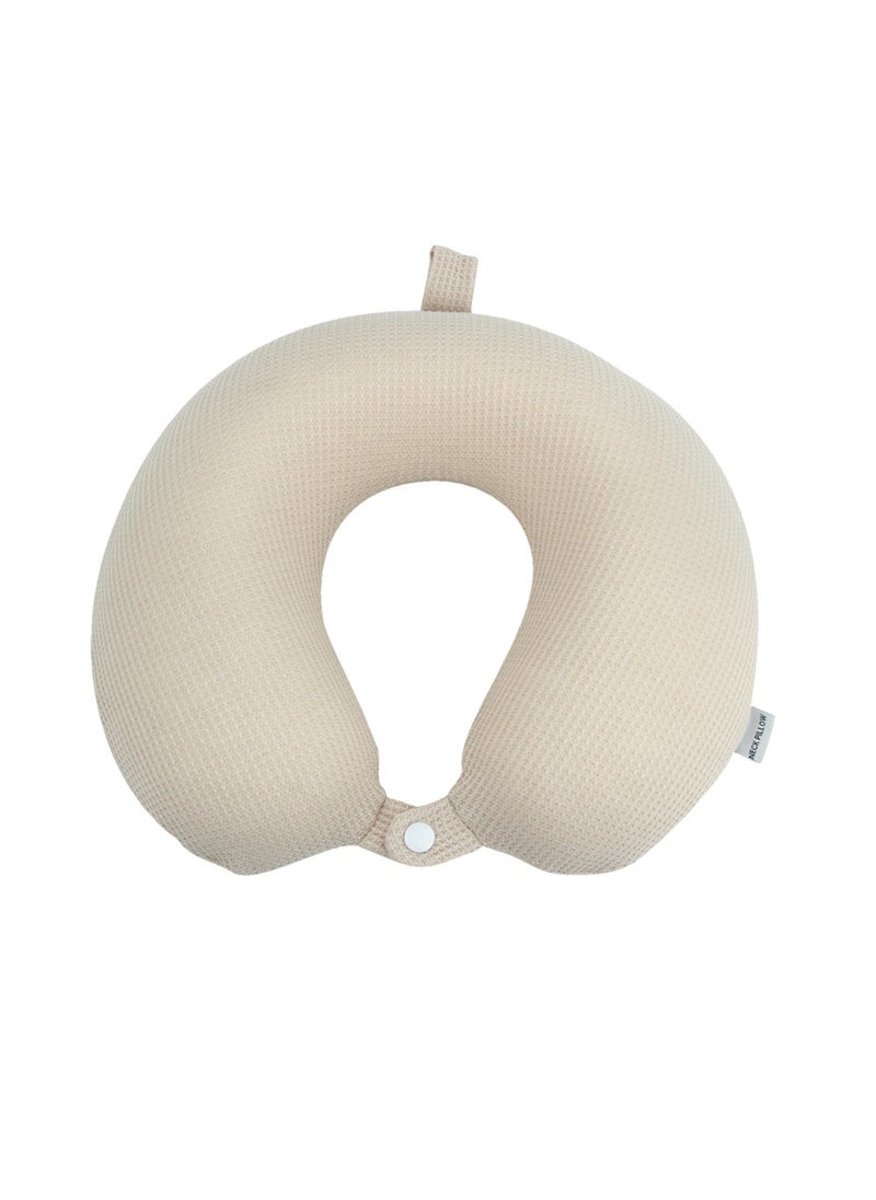 Memory foam U-shaped pillow neck nap pillow travel aircraft pillow grid cloth logo slow rebound U-shaped neck pillow Beige