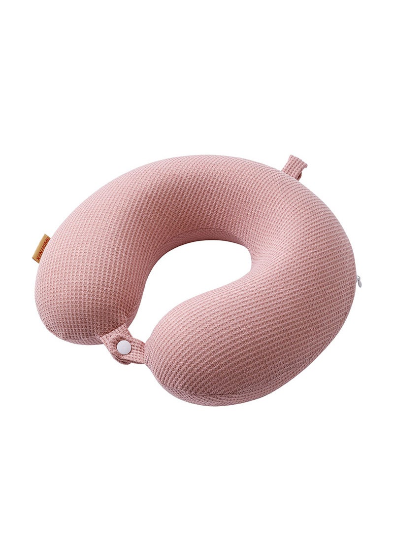 Memory foam U-shaped pillow neck nap pillow travel aircraft pillow grid cloth logo slow rebound U-shaped neck pillow Tender pink