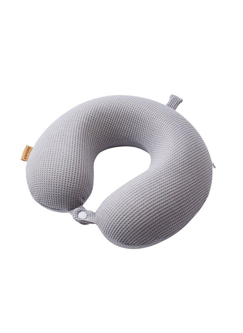 Memory foam U-shaped pillow neck nap pillow travel aircraft pillow grid cloth logo slow rebound U-shaped neck pillow Light gray