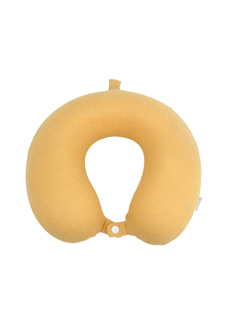 Memory foam U-shaped pillow neck nap pillow travel aircraft pillow grid cloth logo slow rebound U-shaped neck pillow Yellow