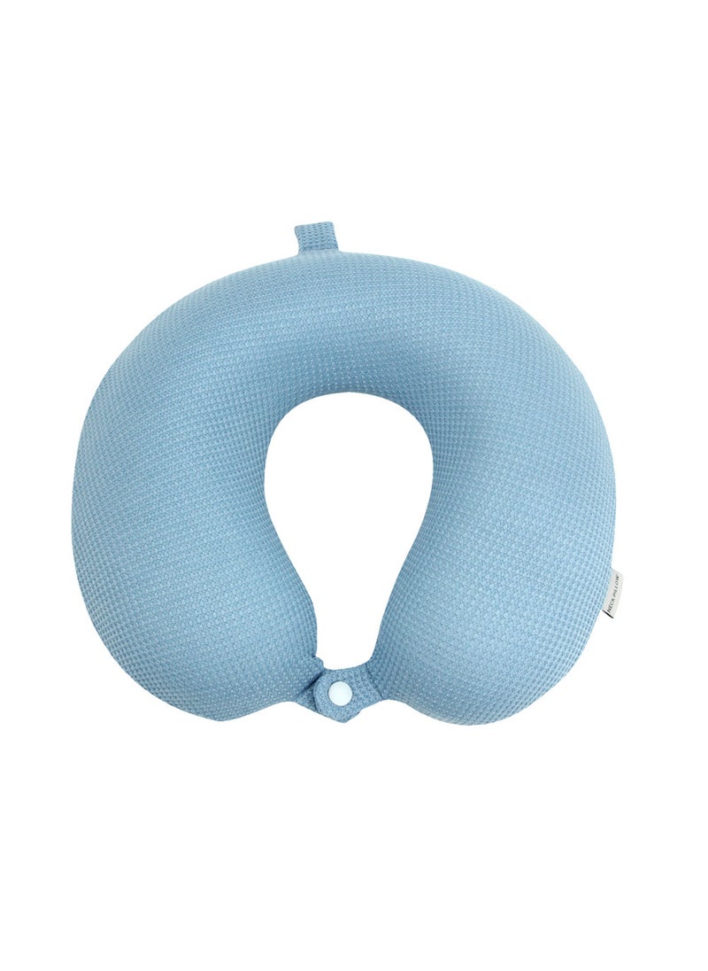 Memory foam U-shaped pillow neck nap pillow travel aircraft pillow grid cloth logo slow rebound U-shaped neck pillow Sky Blue