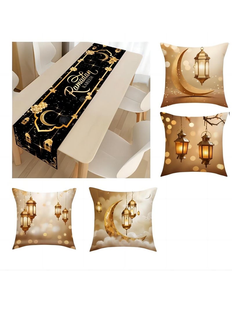 Ramadan Decorations for Home Set of 5pcs Ramadan Table Decoration with Ramadan Table Runner and 4 Pcs Decorative Pillow Covers(Black & White)