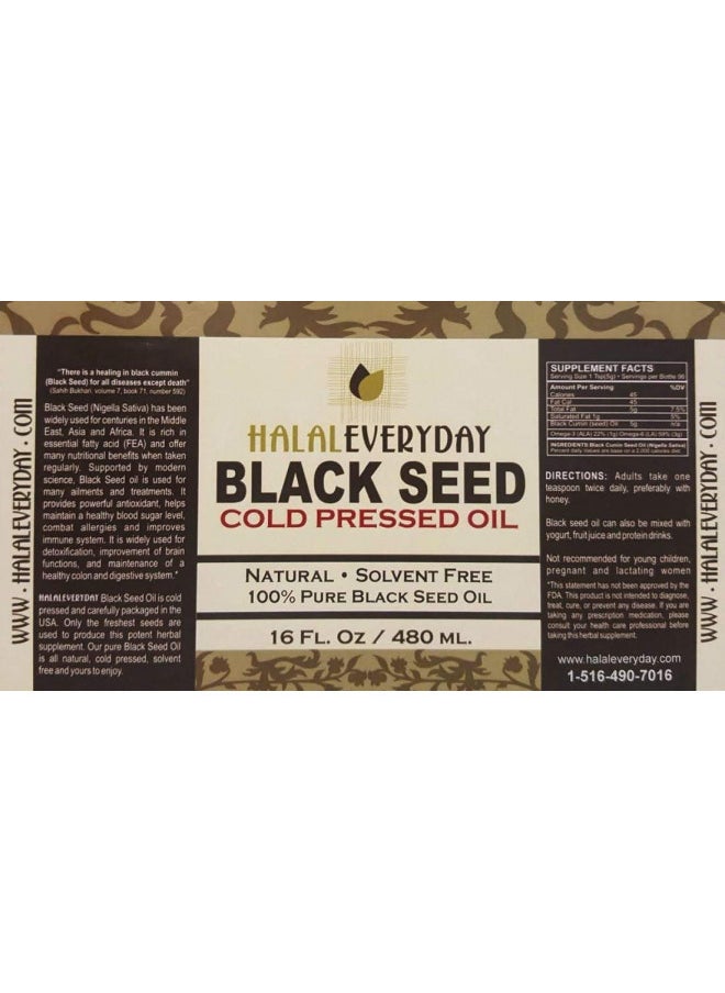 Pure Black Seed Oil - 16 OZ - 100% Pure and Cold Pressed Black Seed - Non-GMO and Vegan - Nigella Sativa