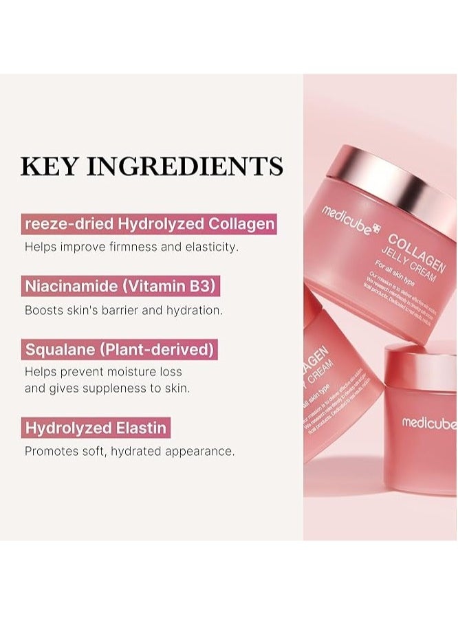 Medicube Collagen Jelly Cream- Niacinamide & Freeze-Dried Hydrolyzed Collagen - Boosts skin's barrier hydration and gives 24h Glow & Lifted Look - No artificial color, Korean skincare (3.71 fl.oz.)