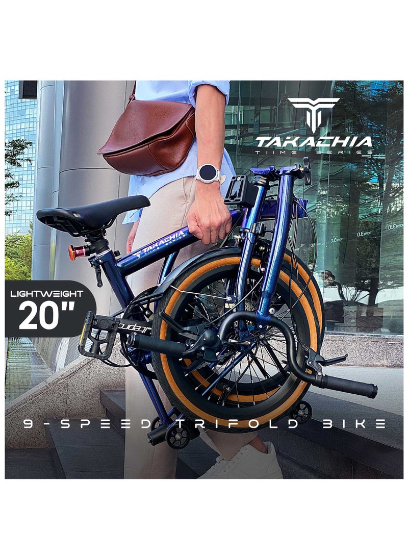 TAKACHIA TIIME Series 20 Inch Lightweight Compact Trifold Folding Bike - Foldable Bicycle for Men & Ladies & Kids