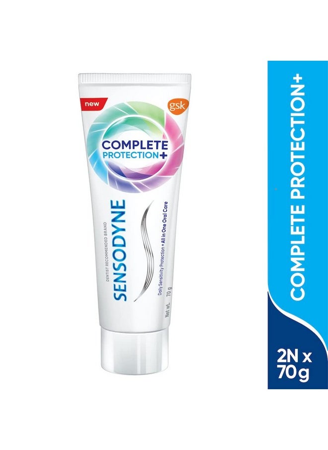 Toothpaste Complete Protection+ Combo Pack, All In One Daily Oral Care Tooth Paste For Sensitive Teeth, 140 Gm Multi-Pack (70 Gm X 2)