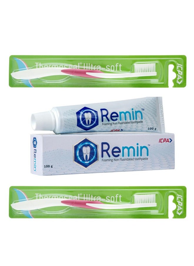 Remin Sensitivity Prevention Toothpaste, 100 Gm - (Pack Of 1) And Thermoseal Ultrasoft Toothbrush - (Pack Of 2)