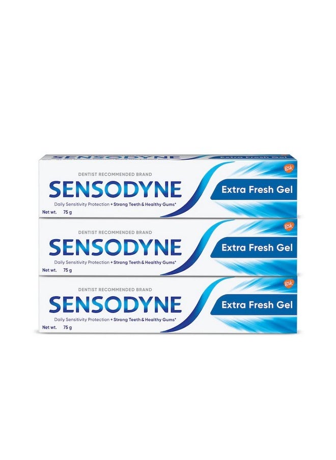 Toothpaste Extra Fresh Gel Combo Pack, Sensitive Tooth Paste For Daily Sensitivity Protection, 225 Gm Multi-Pack (75 Gm X 3)