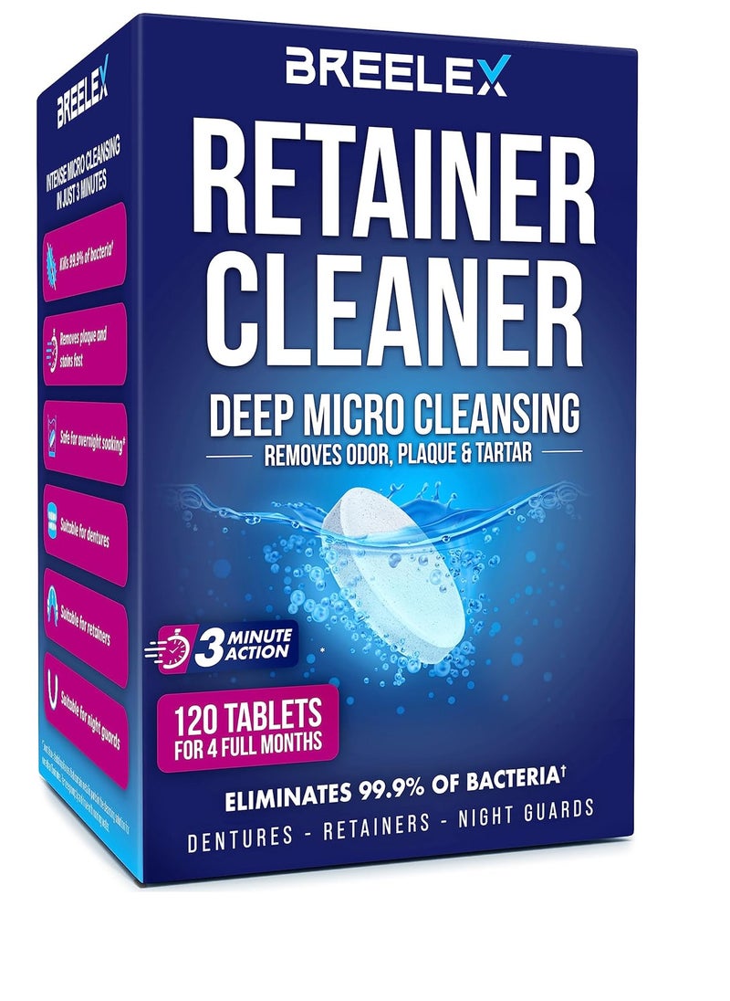 Denture Cleaning Tablets - 120 Retainer Cleaner Tablets for Aligner, Mouth & Night Guard - FSA HSA Approved Products - Dental Cleanser for Nightguard - Fresh in 3 Minute - Denture Cleaner