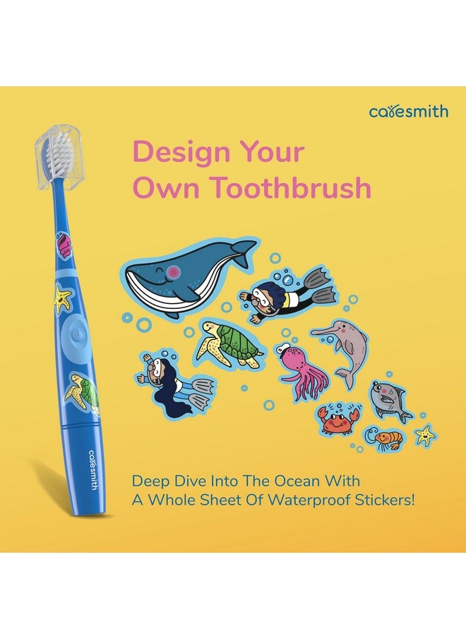 Spark Junior Electric Sonic Toothbrush For Kids Ocean Edition | Cute Aquatic Animal Stickers For Designing Your Power Toothbrush | 17000 Low Amplitude Strokes/Min Kids Sonic Toothbrush With 2 Ultra Soft Brush Heads