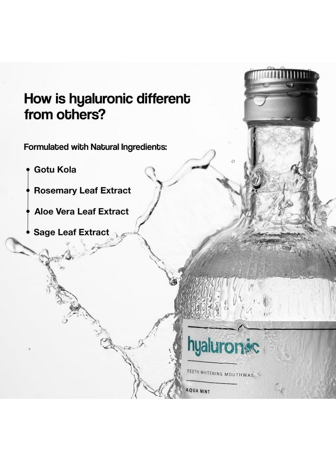 Hyaluronic Mouthwash | Remineralisation | Aqua Mint Flavour | Hyaluronic Acid And Aloe Leaf Extracts | Natural White Teeth And Fresh Breath (330 Ml, Hyaluronic)