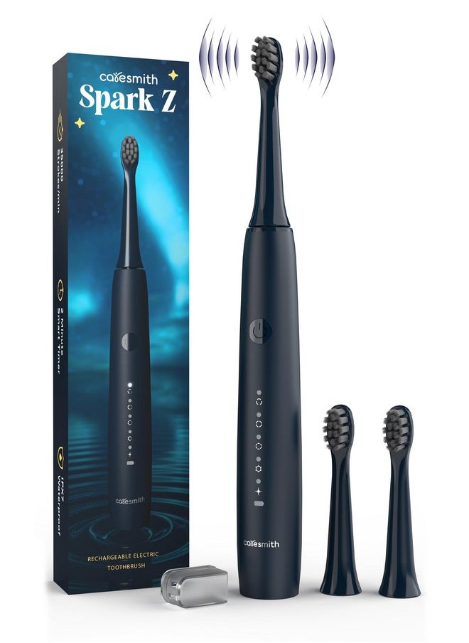 Spark Z Electric Toothbrush | 3 Brush Heads With Cover | 35000 Sonic Vibrations | Toothbrush Electric Adult | Electric Toothbrush For Men & Women With 1 Year Warranty | Usb Type C | (Nebula Blue) Ipx7 Waterproof