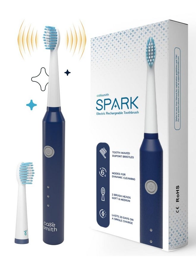 Spark Rechargeable Electric Toothbrush | 6 Operating Modes | 40000 Vibrations Per Minute | 2 Brush Heads (Blue)