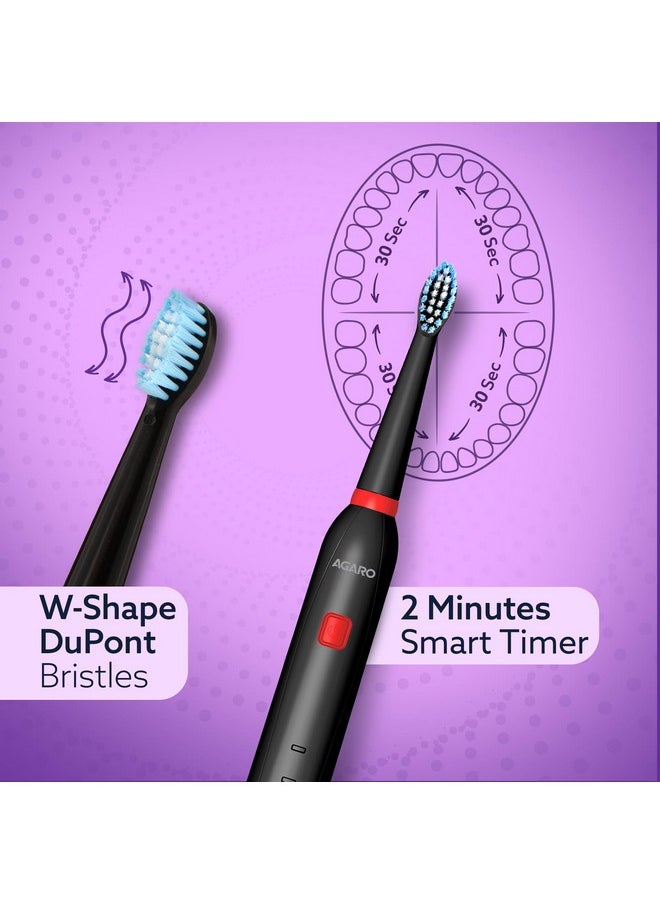 Cosmic Lite Sonic Electric Toothbrush For Adults With 6 Modes, 3 Brush Heads, 1 Interdental Head And Rechargeable With 3.5 Hours Charge Lasting Up To 25 Days, Power Toothbrush, Black