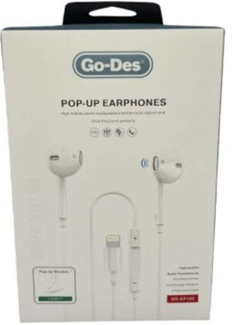 Go-Des GD-EP105 IP Pop-Up Wired In-Ear Earphones White