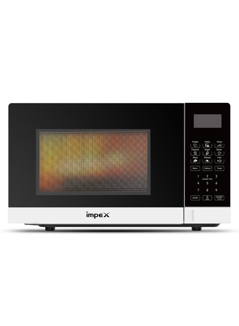 20L Digital Microwave Oven with 99-Minute Timer, 8 Preset Menus, Child Safety Lock, Defrost Function, 700W Power, 255mm Glass Turntable, Push Button Door, and Cooking Indicator 20 L 700 W MO 8101DB White/Black