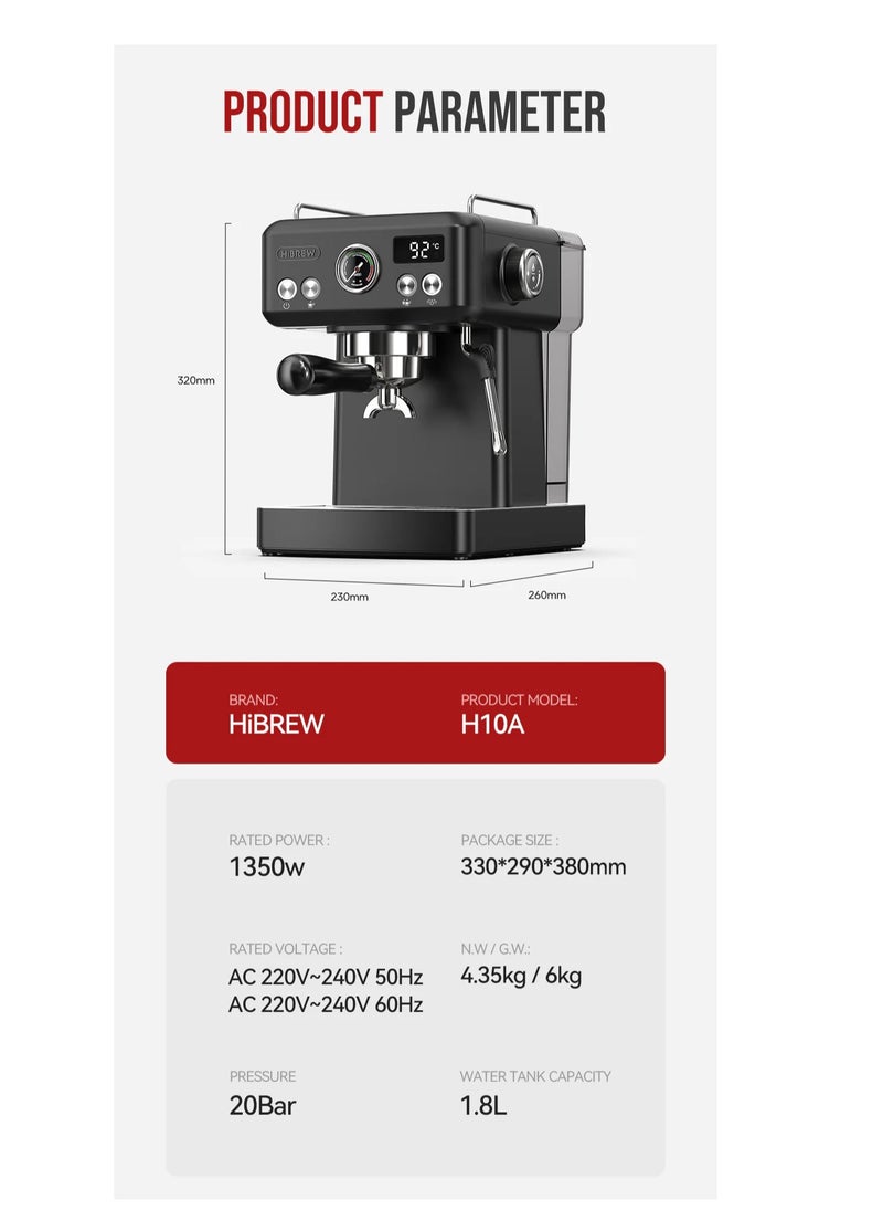 HiBREW H10A Professional Semi automatic 20 BAR Espresso Machine