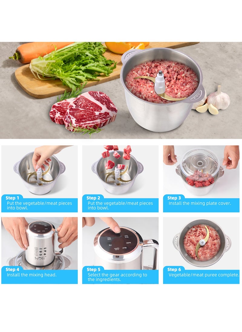 Electric Food Chopper, Smart touch screen design，3.8L Meat Grinder 4 Mixing Models,2 kinds of matching pots, stainless steel and glass,Food Processor Stainless Steel  Food Processor Elegant Slicer With Integrated 6-Sharp Blades Non-slip mat And Child Safety Lock