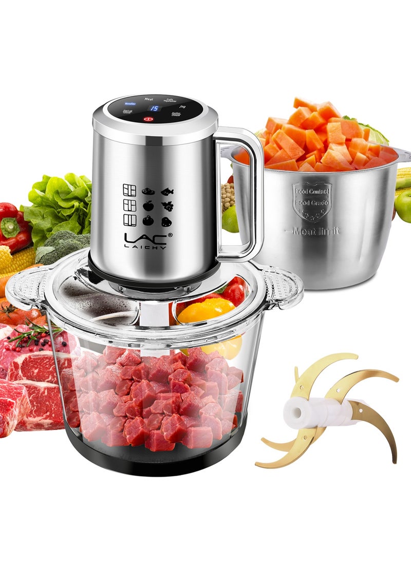 Electric Food Chopper, Smart touch screen design，3.8L Meat Grinder 4 Mixing Models,2 kinds of matching pots, stainless steel and glass,Food Processor Stainless Steel  Food Processor Elegant Slicer With Integrated 6-Sharp Blades Non-slip mat And Child Safety Lock