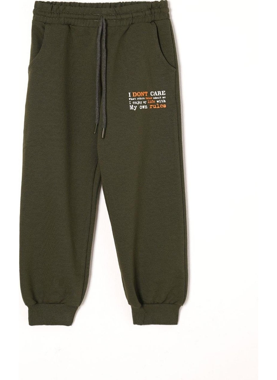 Text Printed Khaki Color Boy's Tracksuit Bottom