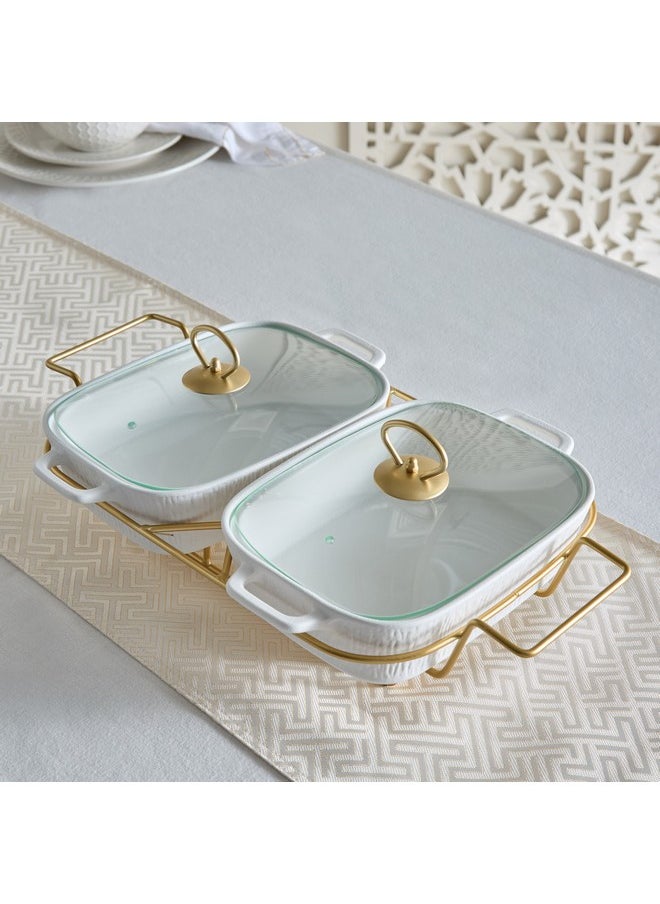 Celtic Twin Rectangular Food Warmer with Candle Stand 46.9 x 11 x 30.8 cm