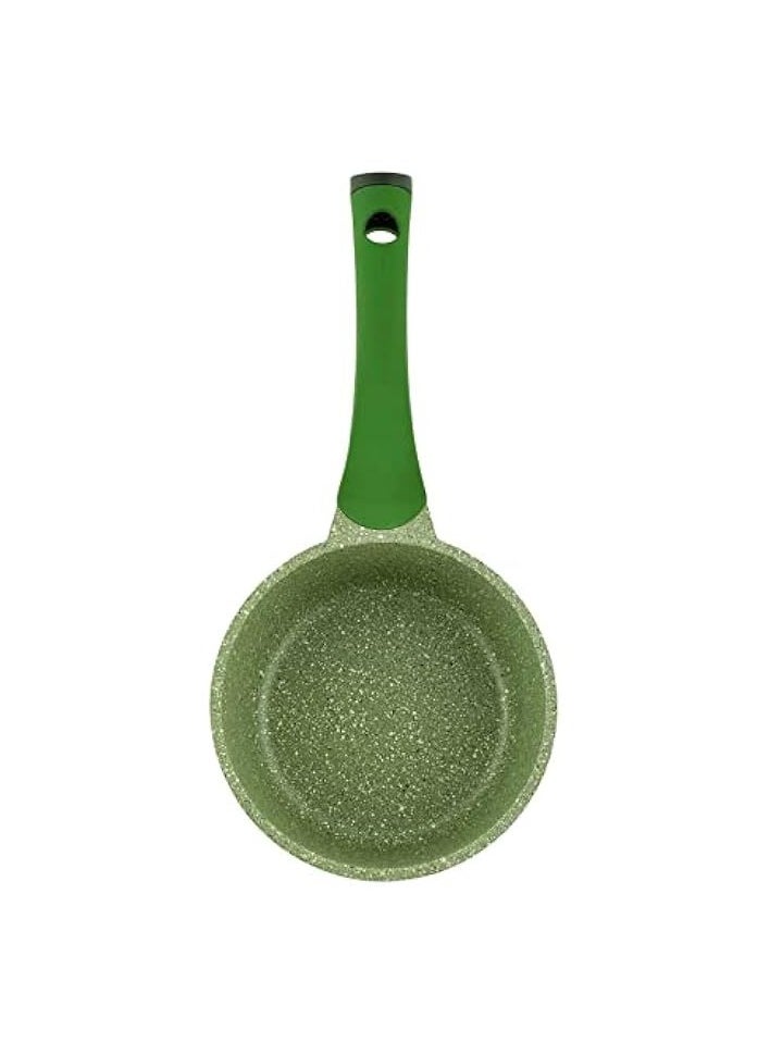 Essentials Granite Non-Stick Sauce Pan with Lid Cast Aluminium Cookware Induction Base Non Stick Wok Marble PFOA & Lead Free - Green, 16cm