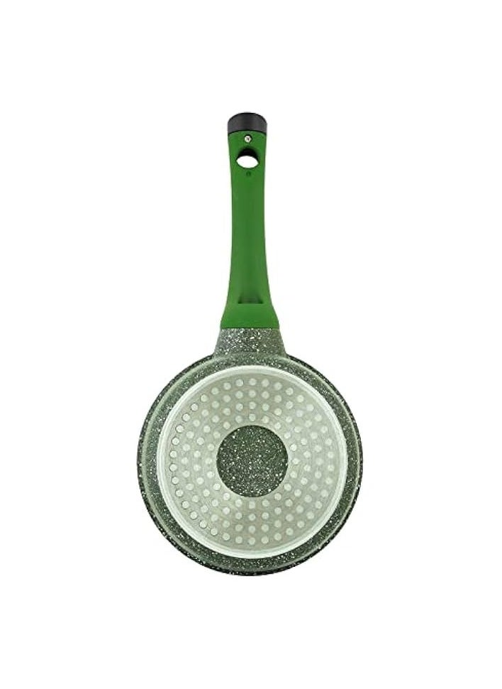 Essentials Granite Non-Stick Sauce Pan with Lid Cast Aluminium Cookware Induction Base Non Stick Wok Marble PFOA & Lead Free - Green, 16cm