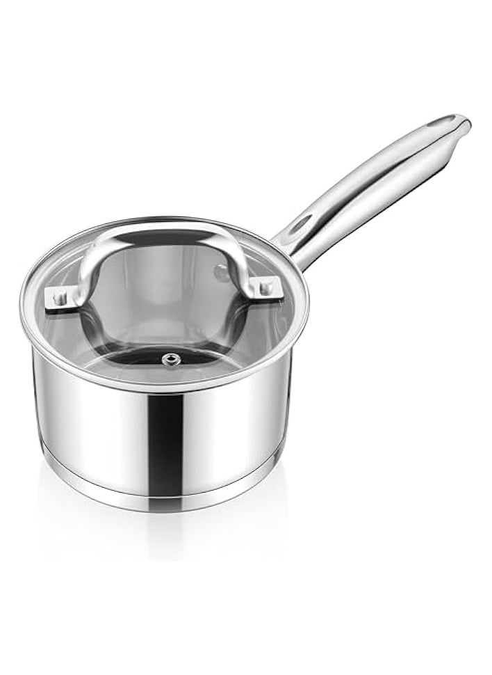 Stainless Steel Saucepan with Lid, 2 Quart Sauce Pan Induction Pot for Cooking, Boiling, Compatible with All Stoves, Healthy & Non Toxic, Oven & Dishwasher Safe