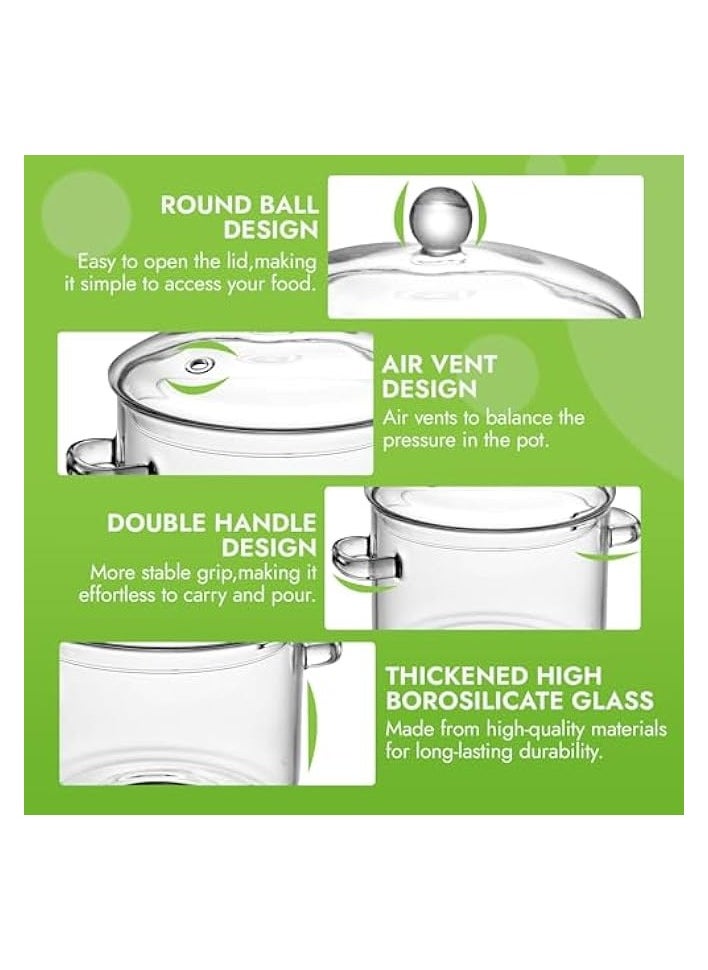 Cooking Pot with Lid, 1.3L(45oz) Heat Resistant Borosilicate Glass Cookware Stovetop Pot Set, Simmer Pot with Cover Safe for Soup, Milk, Baby Food, Pasta Noodle