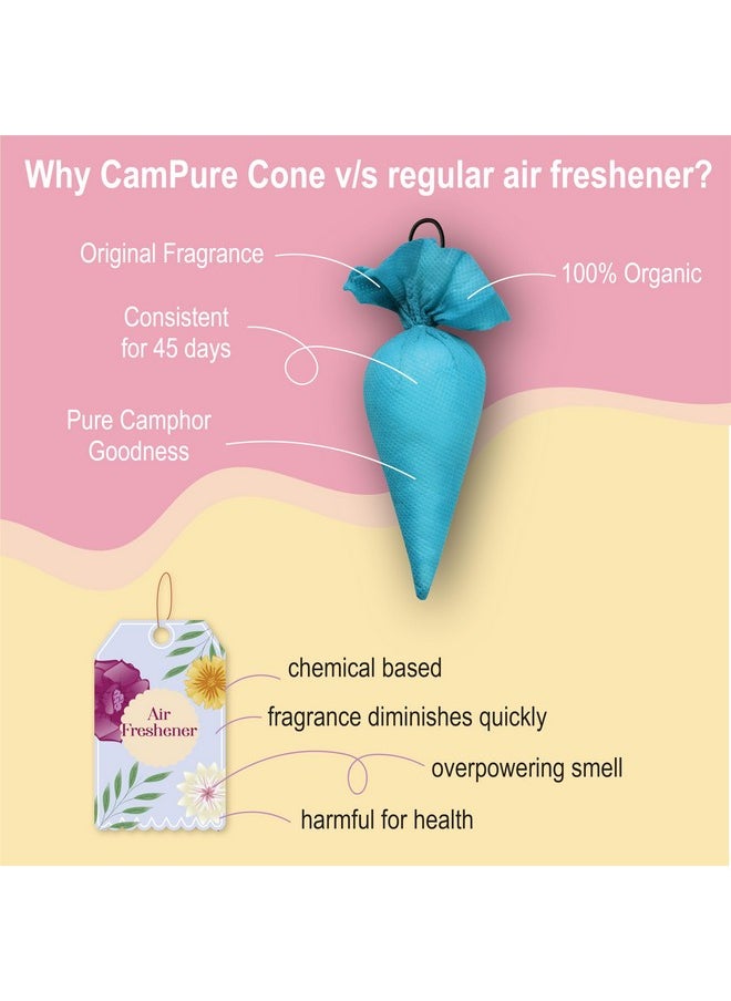 Campure Camphor Cone (Original) Pack Of 8-100% Organic | Air Freshener For Car, Wardrobe, Office Cabin'S, Drawers, Travel Bag & Bathroom