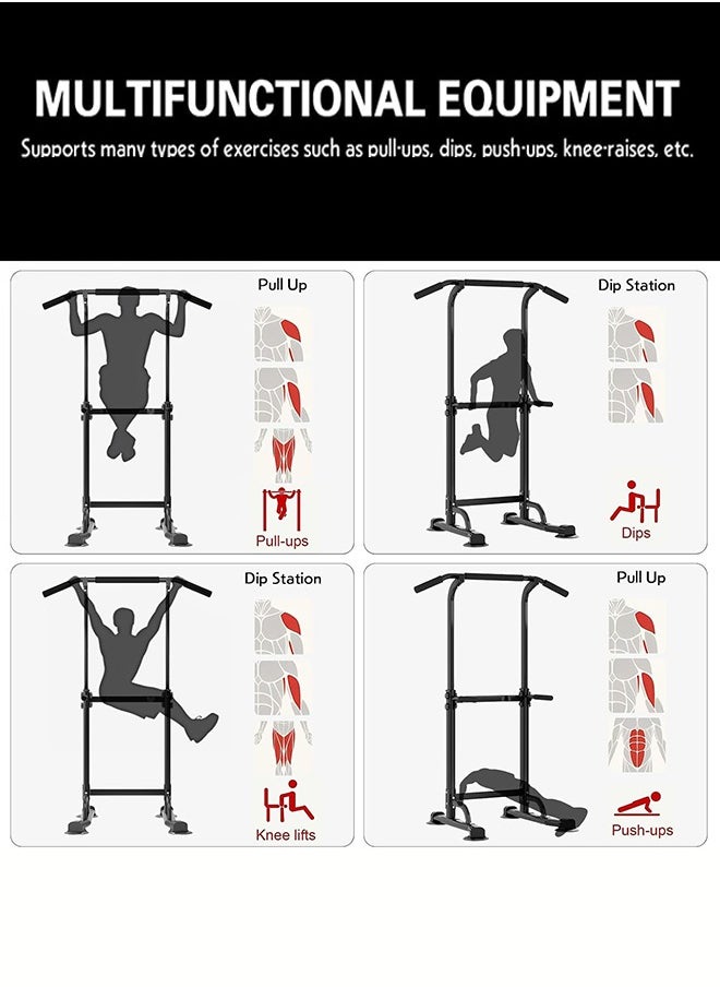 Power Tower Pull Up Bar Station, Multi-Function Adjustable Height Dip Station for Home Gym Workout, Heavy Duty Strength Training Fitness Equipment, Pull Up Stand