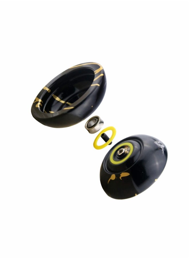 YOYO N11 Professional Unresponsive Yoyo N11 Alloy Aluminum YoYo Ball (Black with Golden) with Bag, Glove and 5 Strings