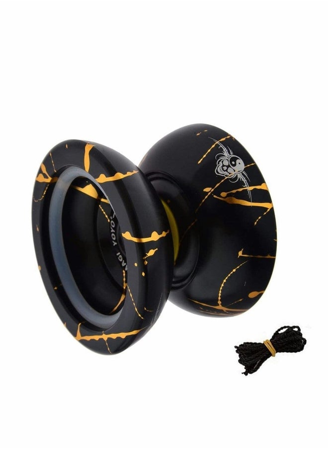 YOYO N11 Professional Unresponsive Yoyo N11 Alloy Aluminum YoYo Ball (Black with Golden) with Bag, Glove and 5 Strings