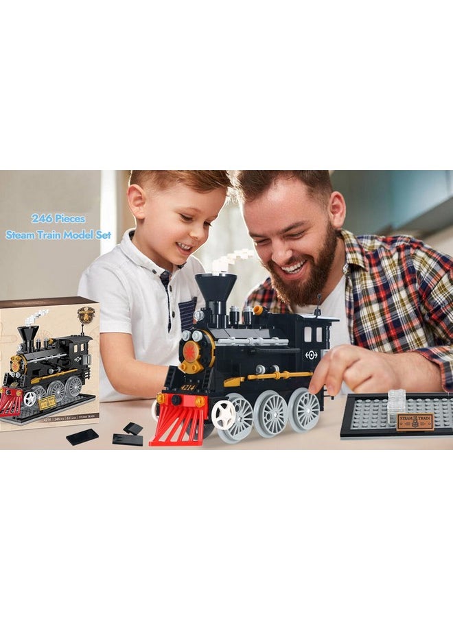 Train Building Toys, Classic Steam Train, Creator Locomotive Model, Retro City Train Set, Creative Construction Brick For Kids (246 Pieces)