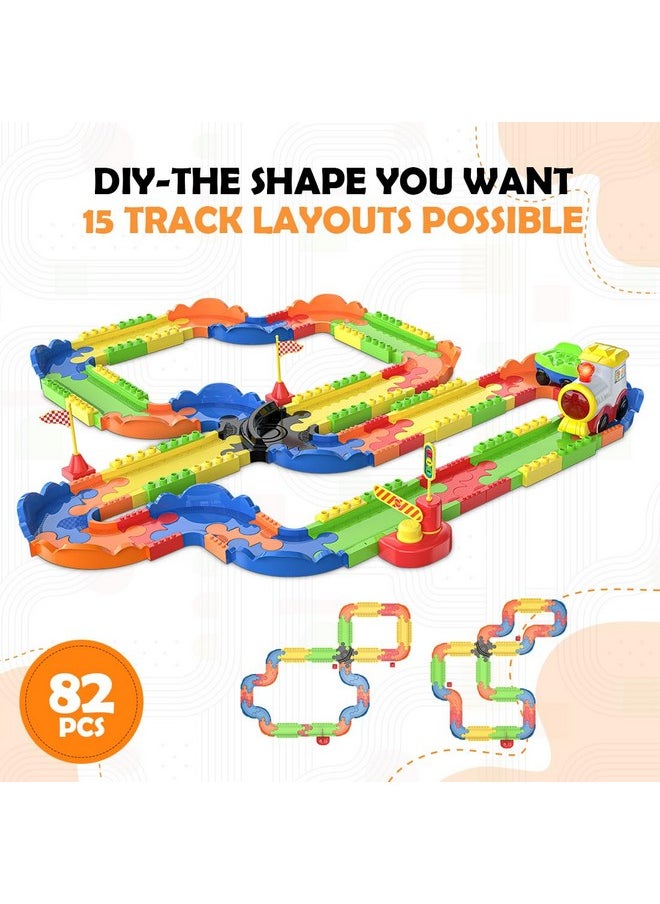 Block Rider Toy Train Set With Colorful & Multiple Track Layout, Usb Rechargeable Type-C Engine, Various Sound Modes - Vande Bharat, Rajdhani, Delhi Metro, Kids 2-8 Years (Medium - 82 Pcs)