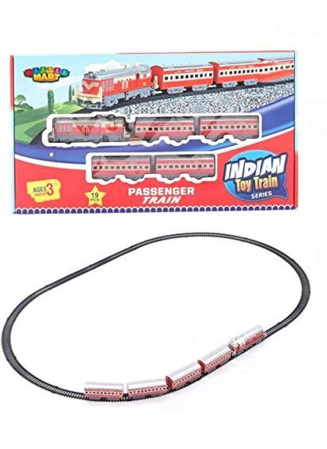 Toys Plastic Indian Passenger Train With Coaches & Railway Track, Pack Of 19, Multicolour