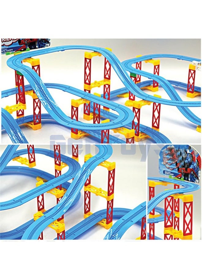 Electric Powered Train Track Set Motorized Engine Diy Self-Assemble Multi-Level Track Builder Set (115 Pcs) With Realistic Sound & Flashing Lights For Kids Boys & Girls Ages 3+ Years