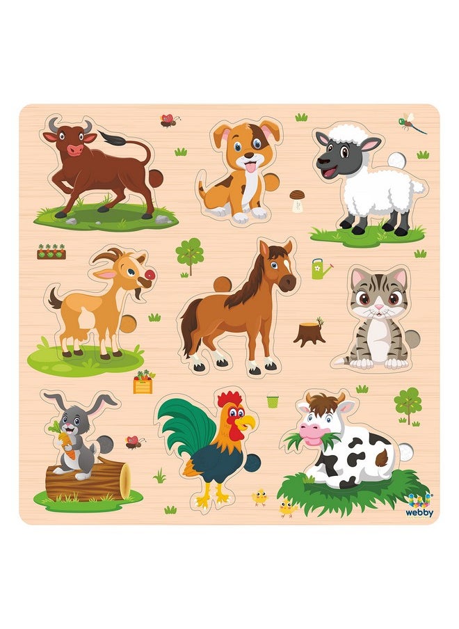 Wooden Farm Animals Montessori Educational Pre-School Puzzle Board Toy For Boys And Girls, Kid