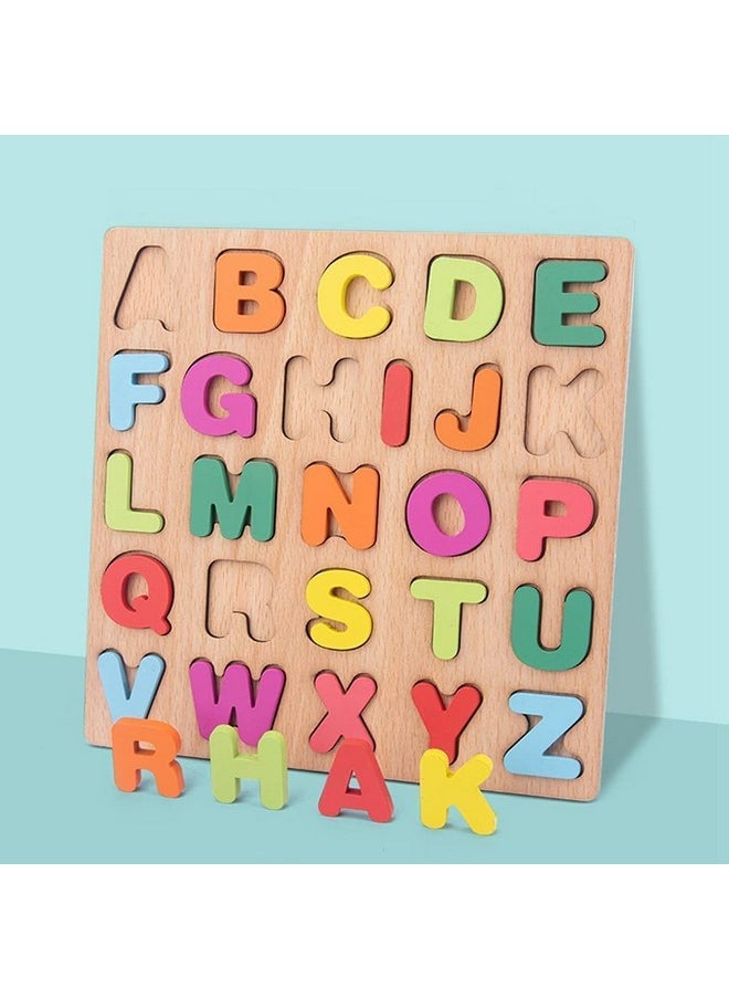 Wooden Alphabet Abc -Numbers & Shapes Puzzles For Kids | Abc Puzzle Board For Toddlers | Preschool Educational Learning Letter Toys, Montessori Sturdy Wooden Construction Puzzle (Alphabet Abc)